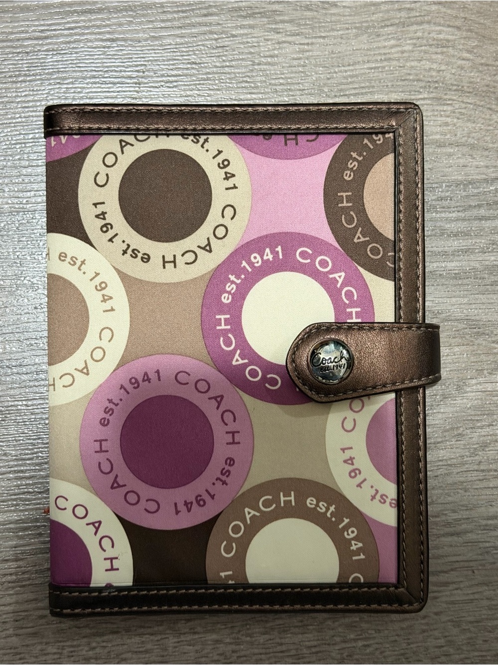 Coach Pink Purple Brown Circle-Print Notebook Cover